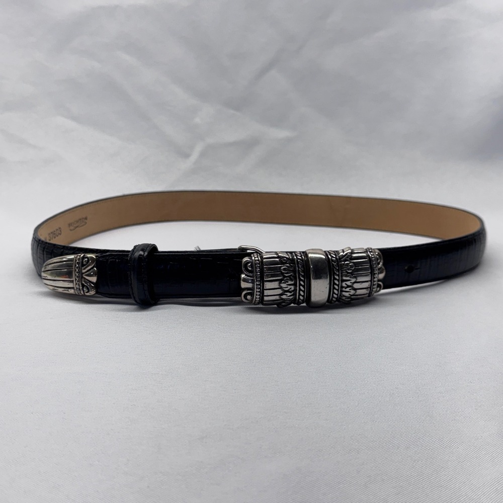 Brighton Croc Embossed Belt Womens M Black Silver Filigree Western Boho Vintage
